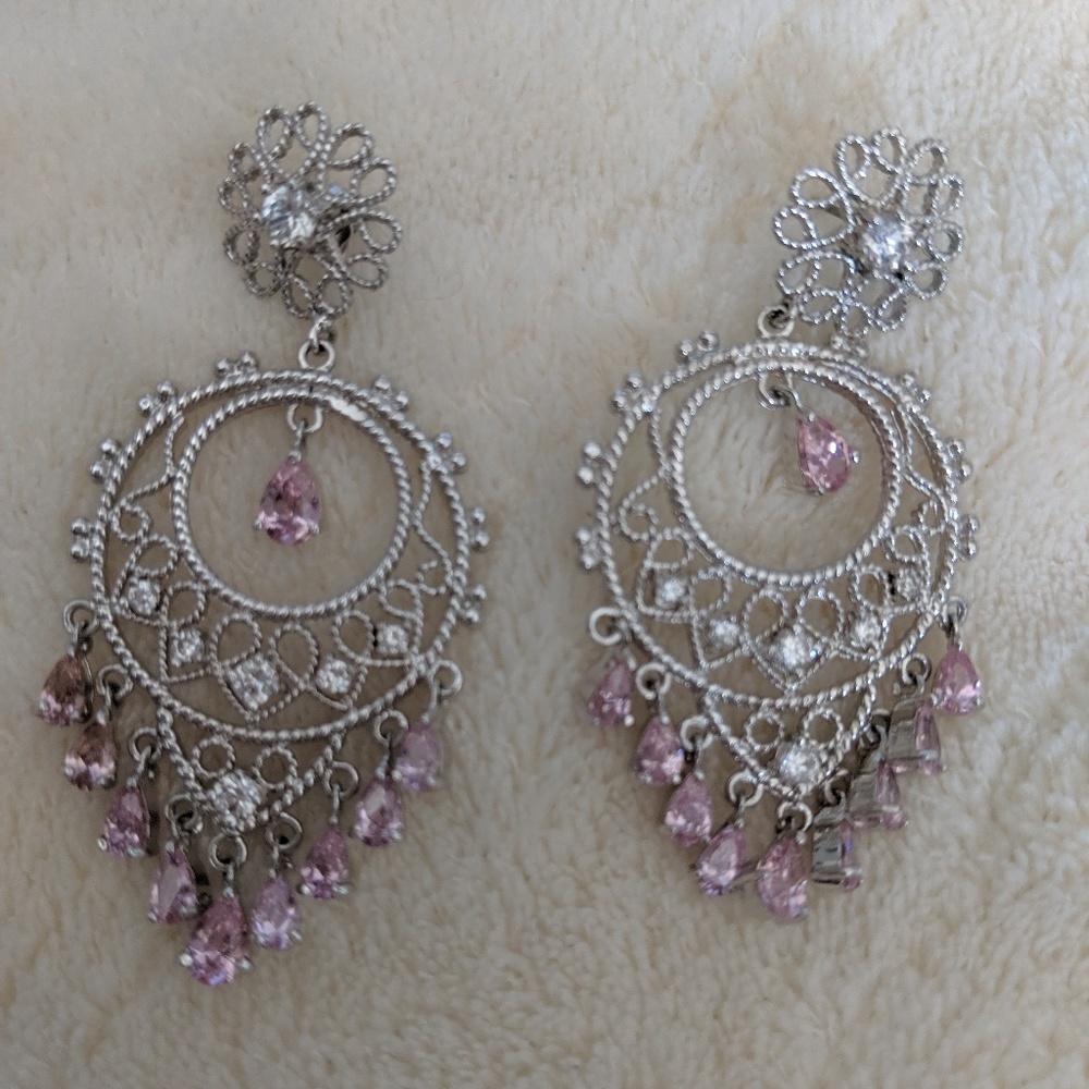 Diamond and pink stone earrings